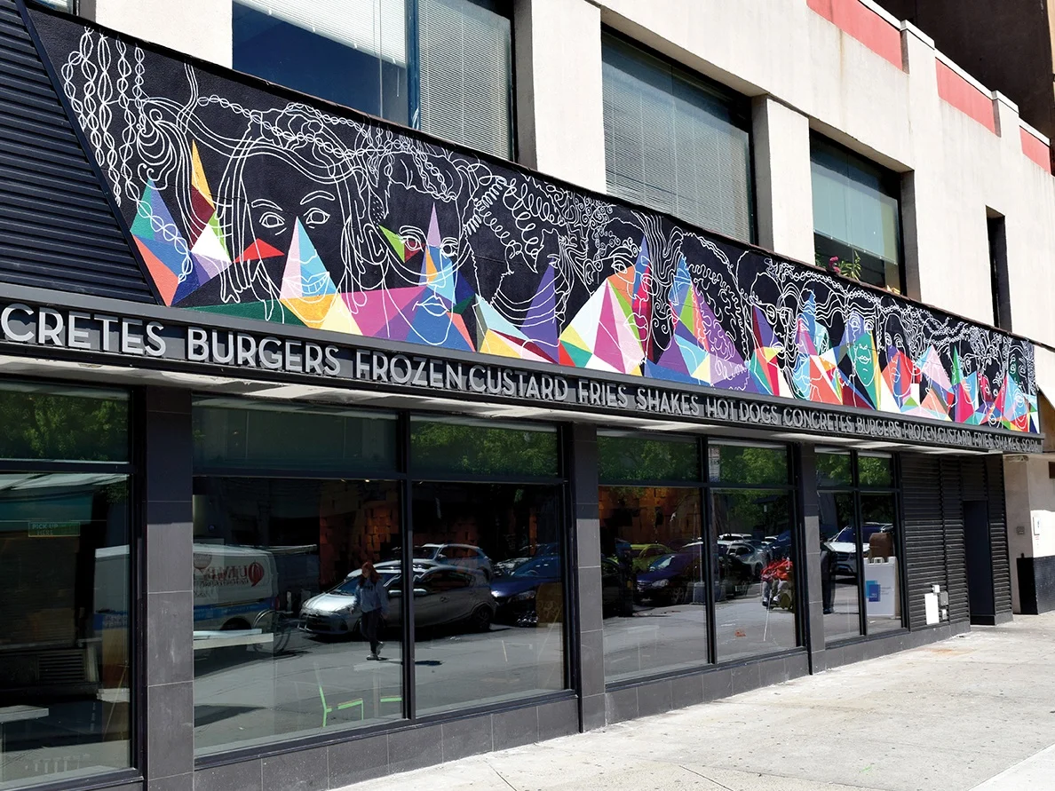 Double Vision is the fourth mural by Creative Art Works on 125th Street. It joins Marching Towards the Future inside Whole Foods Harlem and How Do I See Myself in the plaza of the Adam Clayton Powell Jr. Federal Office Building.