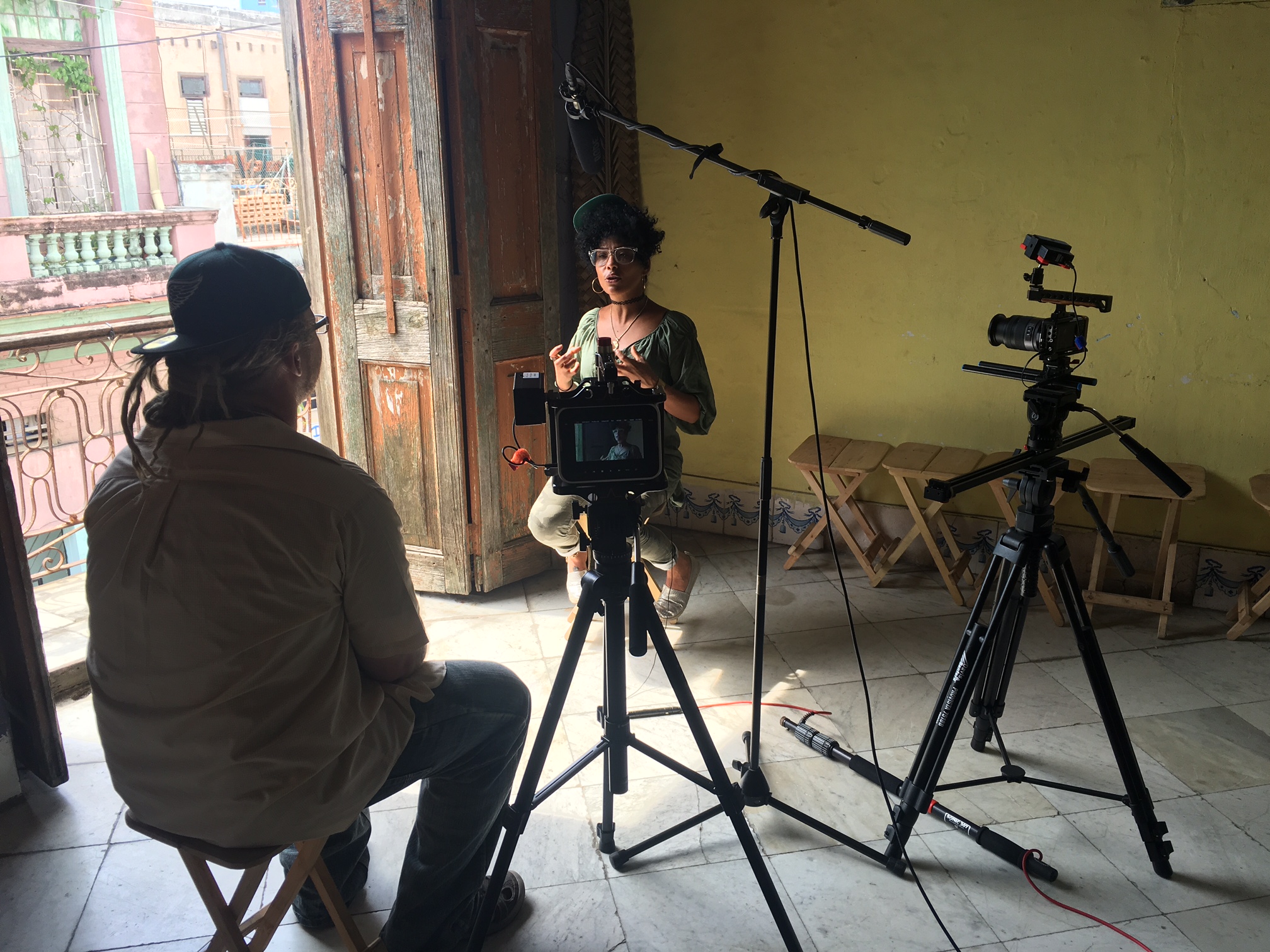 Zander interviewing DJ Leydis for our film Hip Hop: Esta Vivo en Cuba 