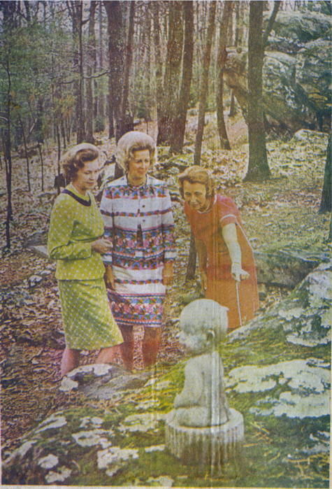 Mrs. Beverly Head, left, Mrs. Elmer Bissell and Mrs. Hugh Kaul are among members of Little Garden Club making plans for the meeting of Zone VIII of GCA. Mrs. Kaul’s wildflower garden was one of the gardens visited during the two-day meeting. In 1973 the Little Garden Club co-hosted the Zone VIII meeting with Red Mountain Garden Club. Members planned horticulture and conservation lectures, a flower show open to the public, and they opened their homes and gardens to visiting Zone VIII members. In response to GCA’s interest in The Center for Plant Conservation, LGC selected the Cahaba Lily, Hymenocallis coronaria , as our club’s featured endangered plant and published the postcard pictured below. In 1978 The Little and Red Mountain Garden Clubs co-hosted the Annual Meeting of The Garden Club of America. It was quite a production by all accounts, as it was the first time that the GCA Annual Meeting had been held in Birmingham. Lots of careful planning ensued ......but some things can’t be planned for! Airport taxis were on strike, a downtown water main broke, and hotel accommodations provided for only one double bed for two delegates! However, southern hospitality, interesting meetings, and a gorgeous flower show made for an otherwise flawless GCA Annual Meeting.