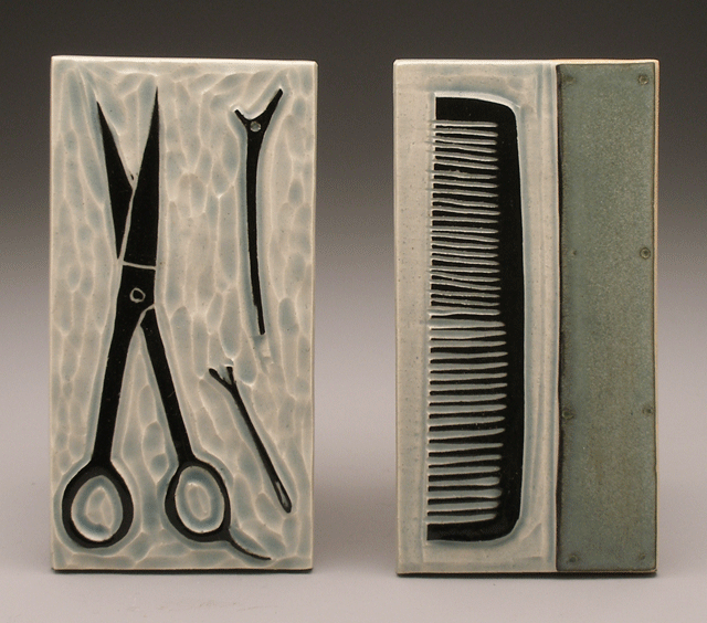   haircutting scissors &amp; bobby pins, comb , 3 x 6 tiles 