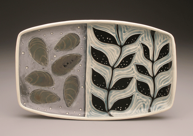 mussels, seaweed and plankton , rectangular platter, 11 x 7 x 1