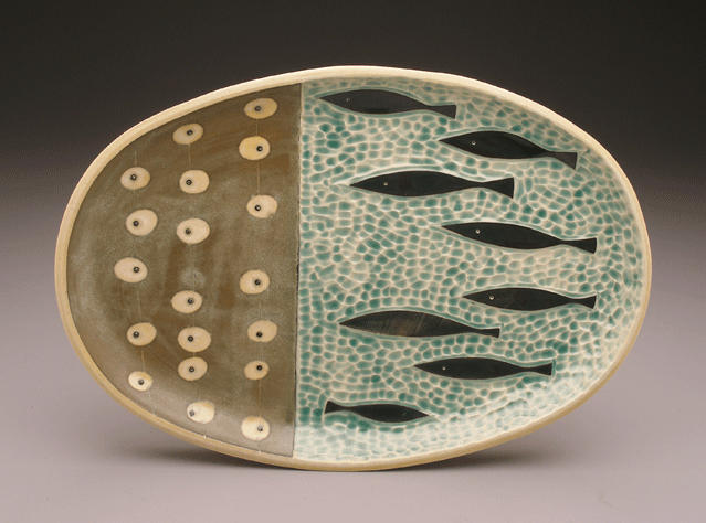 roe and fish , oval platter, 9 x 13 x 1