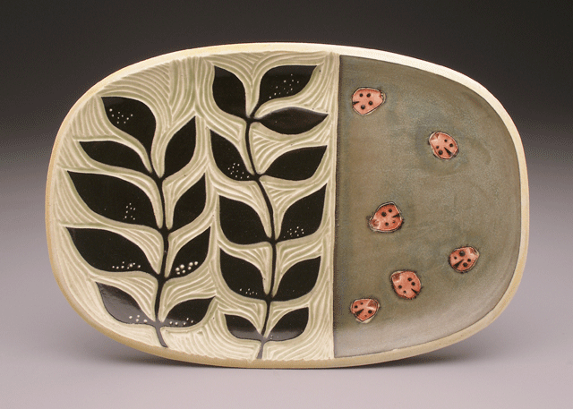 aphids and ladybugs , rectangular plate, 9 x 6 x 1