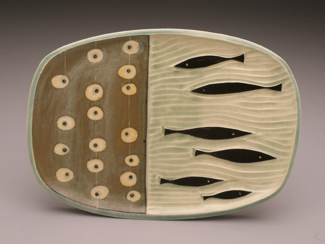 roe and fish , rectangular plate, 9 x 6 x 1