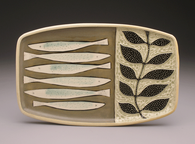 fish and seaweed , rectangular platter, 11 x 7 x 1