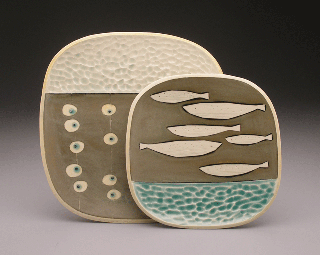 fish and roe , square plates, 6 x 6 and 9 x 9 x 1