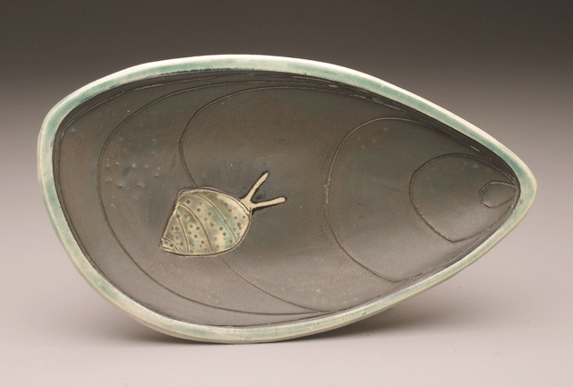 snail on mussel , dish, 8 x 4 x 1