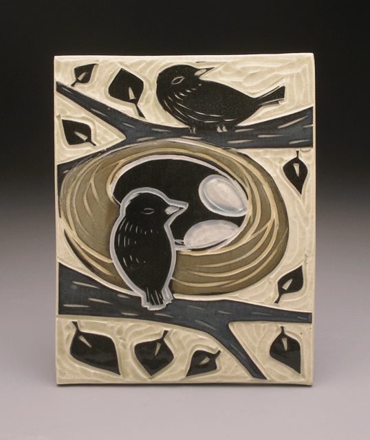   birds with nest , 6x8 tile 