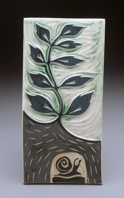   snail under fern , 4x8 tile 