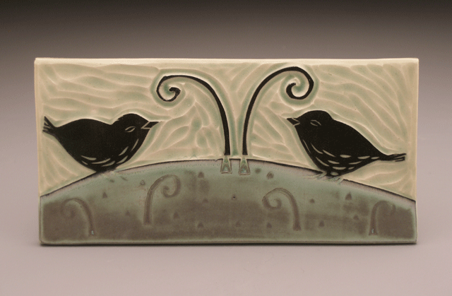   two birds on a hill , 4x8 tile 