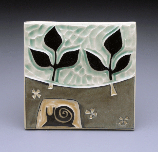   snail + plants , 4x4 tile 