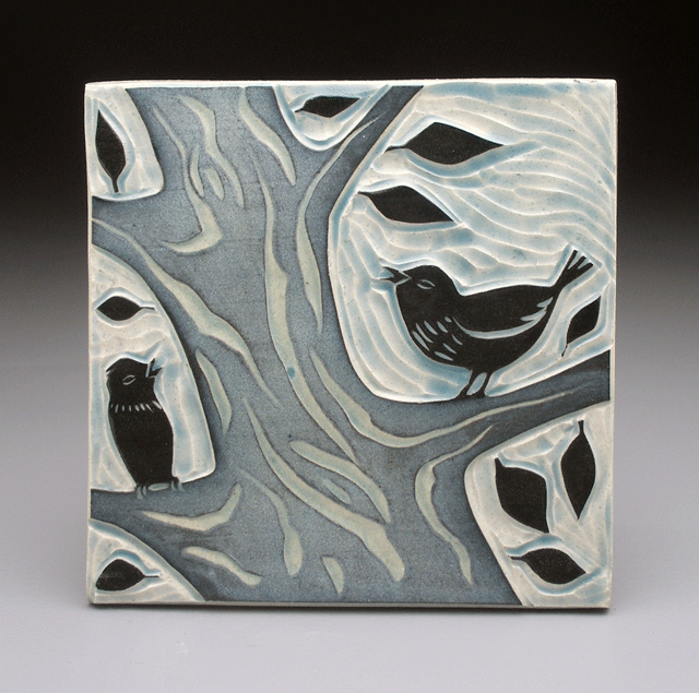  birds in branches, 6x6 tile 