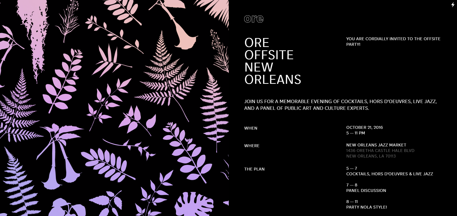The invitation to Ore Offsite designed by 7d8.