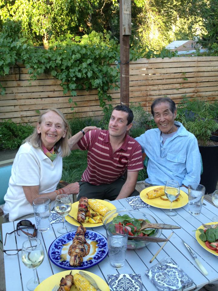 Yass Hakoshima, his wife Renate Boue and Nathan in 2013.