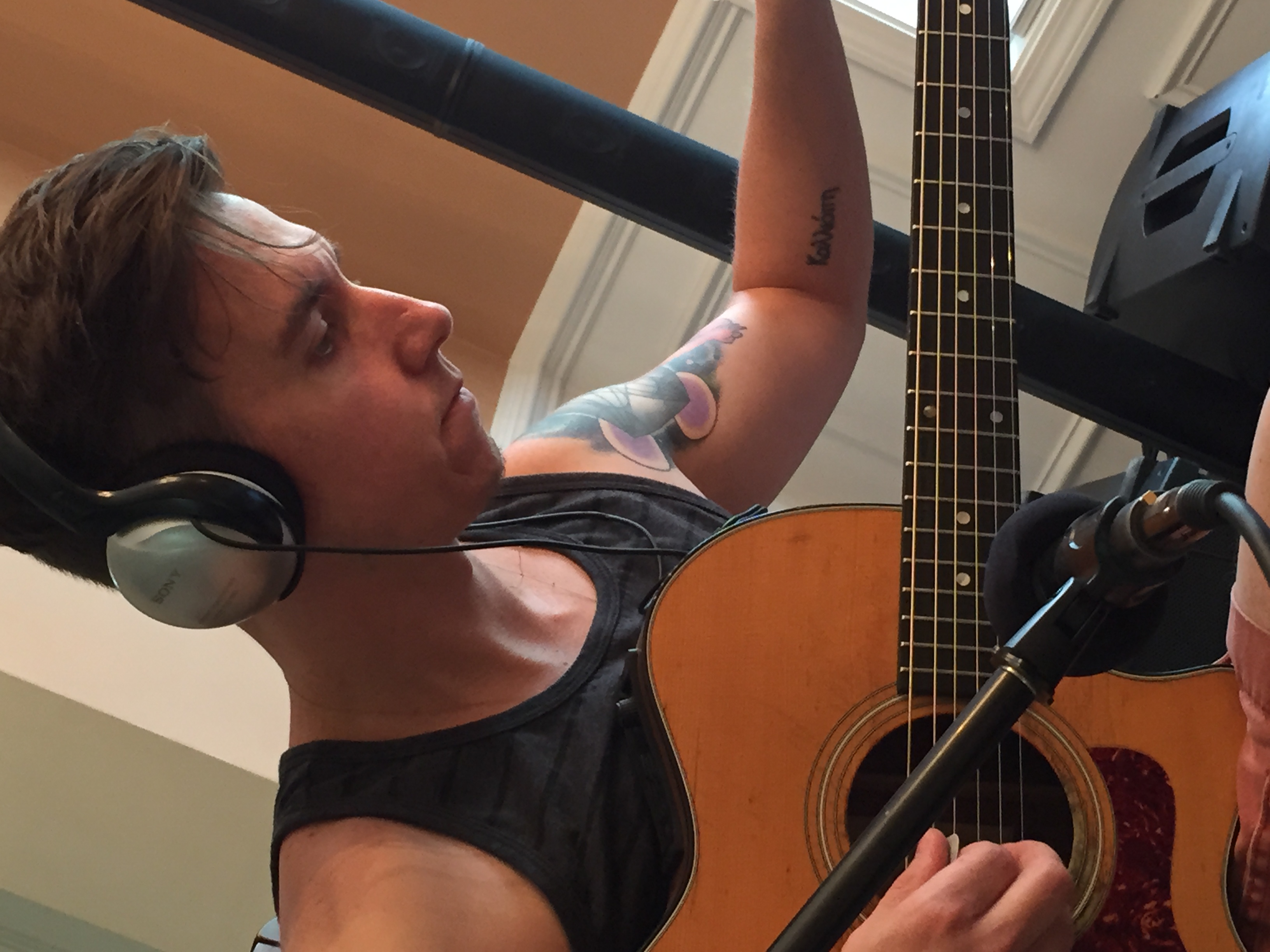 Trevor tuning up in the home studio.