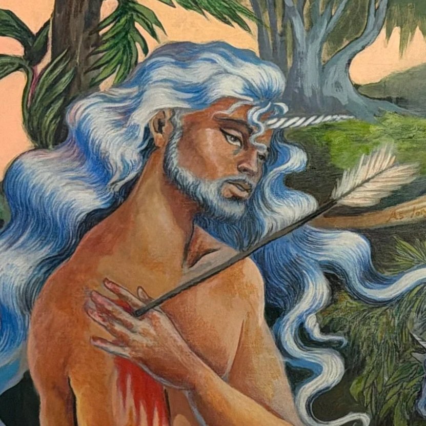 Geometric drawing of an outline square with sections divided by vertical, horizontal, and diagonal lines.