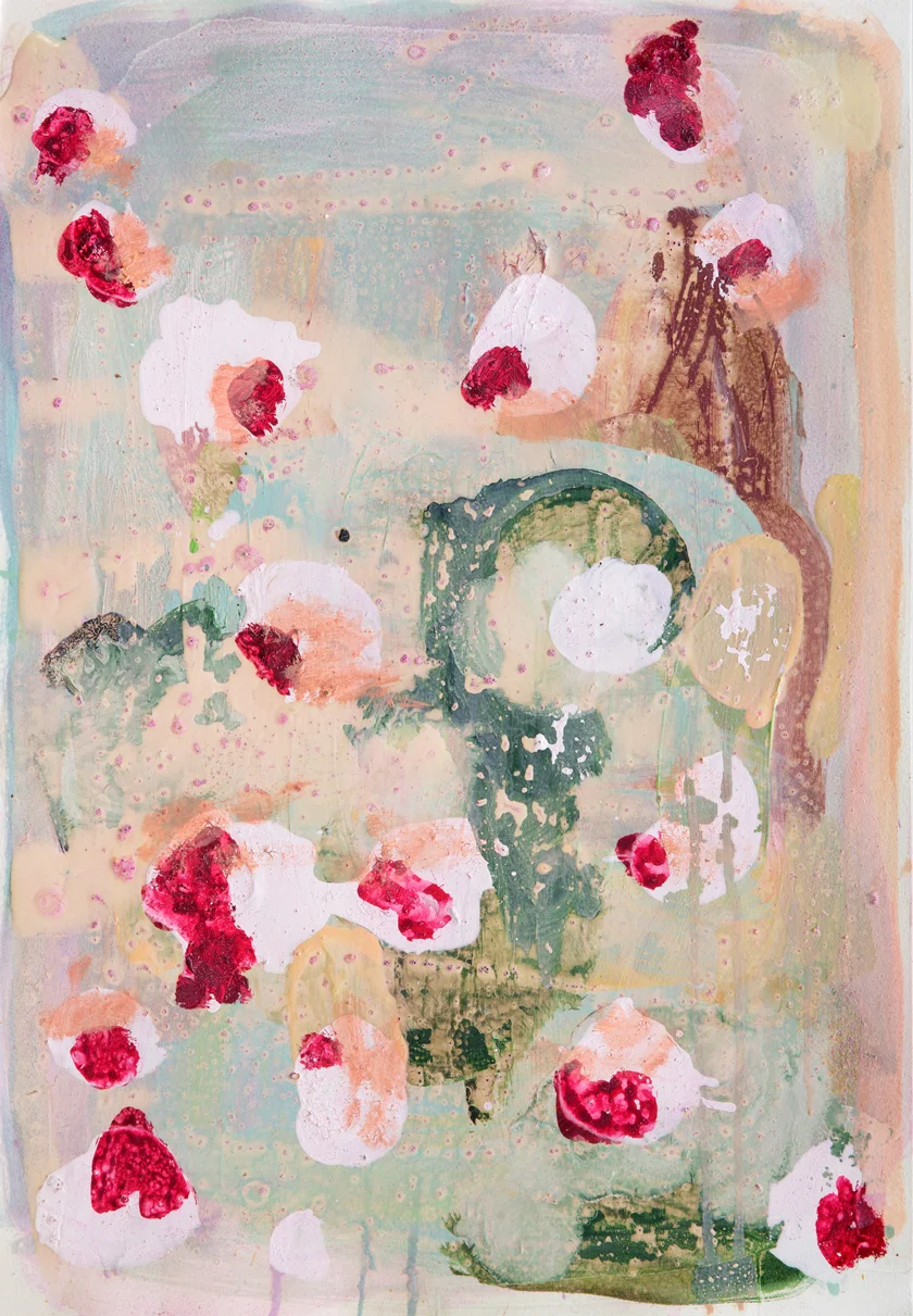 Sabine Tress—“Nochmal Blutblumen (for Anselm Kiefer)” Oils, acrylics and crayon on paper. 57cm × 39cm. 2016.