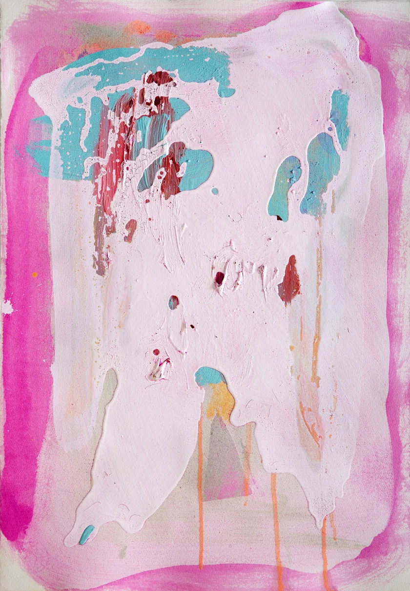 Sabine Tress—“Your Little Love Killed My Brain (for Mooli)” Oils acrylic and crayon on paper. 57cm × 39cm. 2016.