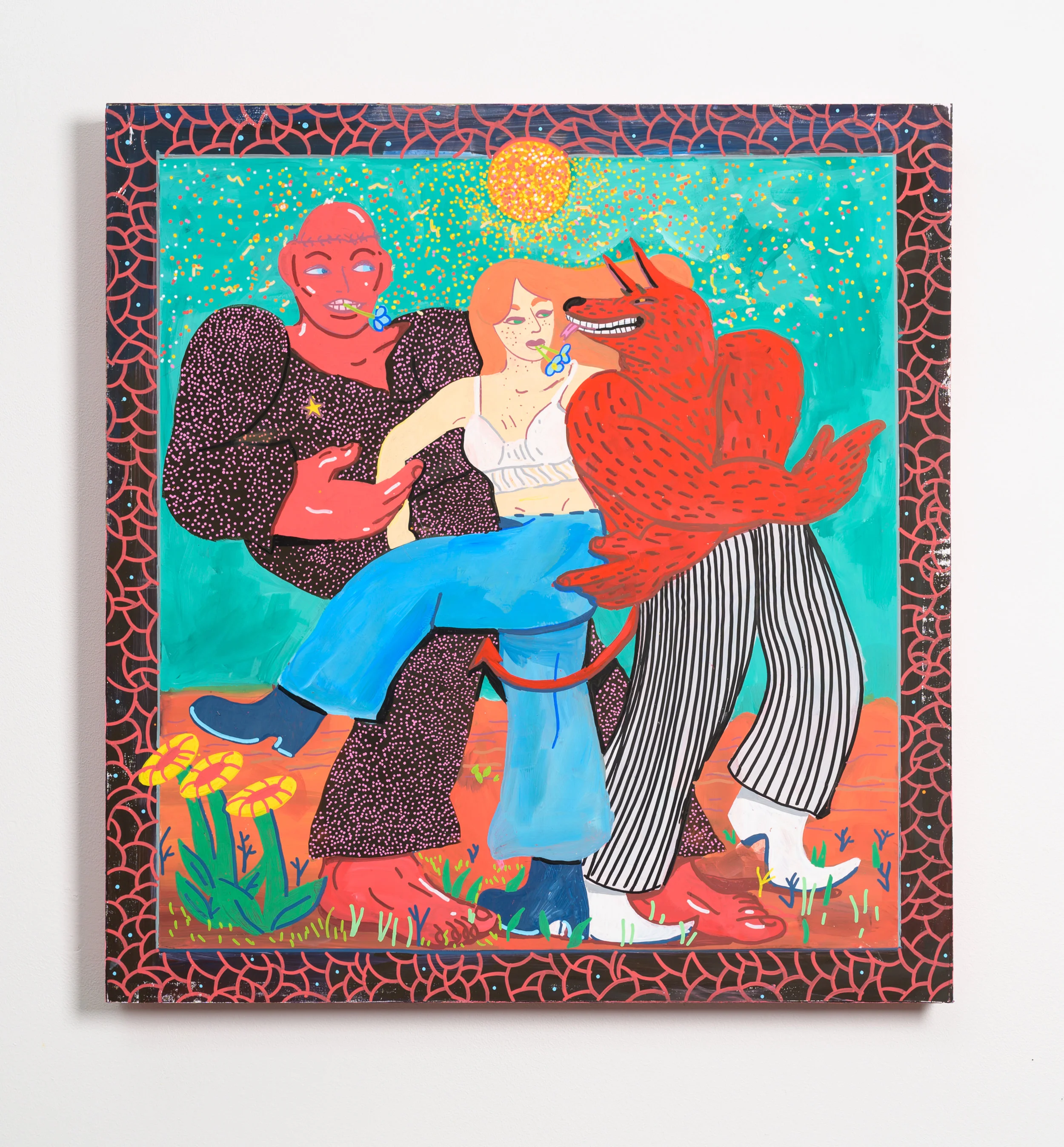 My dance with the sun in-between fear and freedom, 2019 gouache on paper on board 24 x 23”
