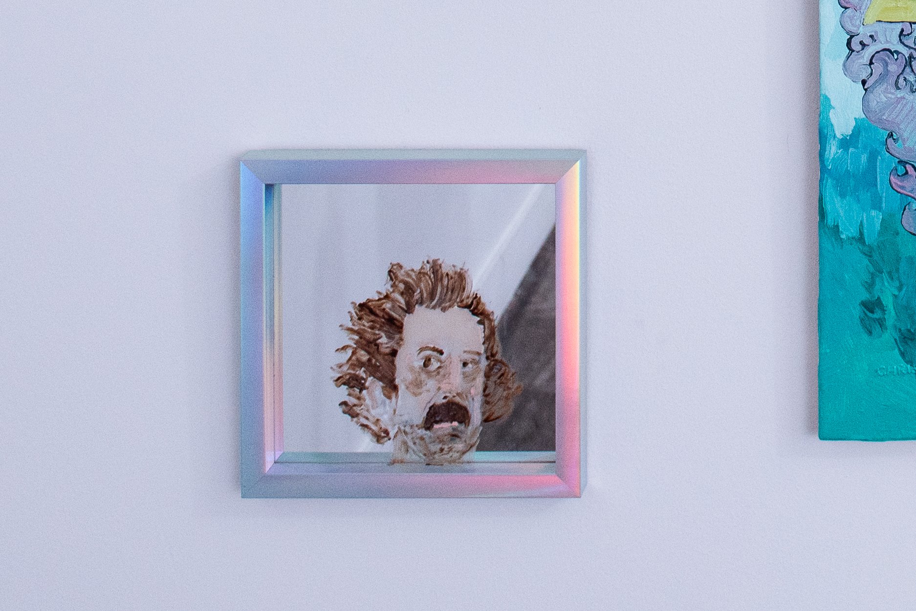 RJ Supa, 'Narcissus I', 2025, Acrylic and gouache on mirror, 10 x 10 in.; curated by Brooke Tomiello