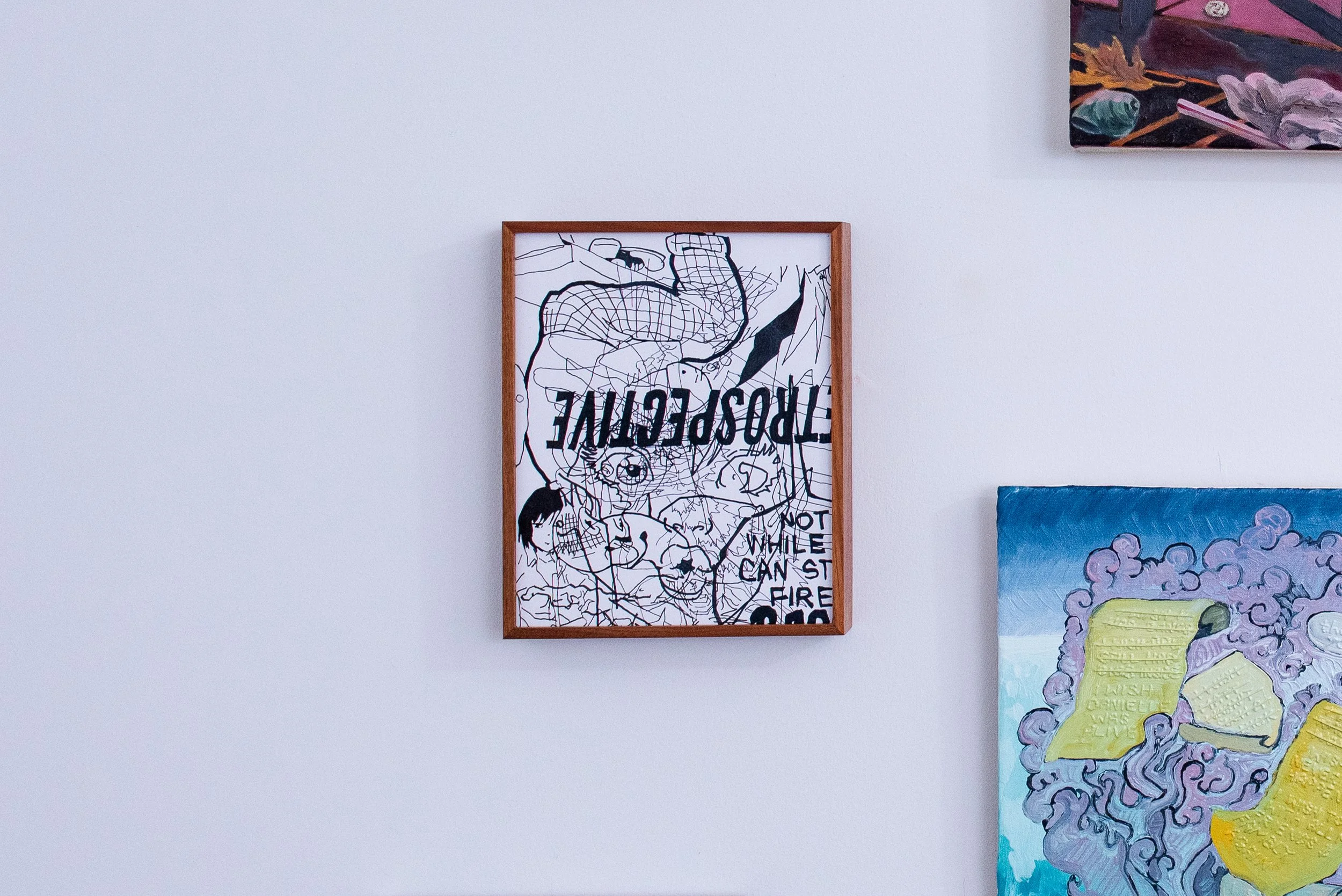 Canyon Castator, 'Retrospective', 2025, Ink on paper, 11 x 8.5in; Curated by Brooke Tomiello