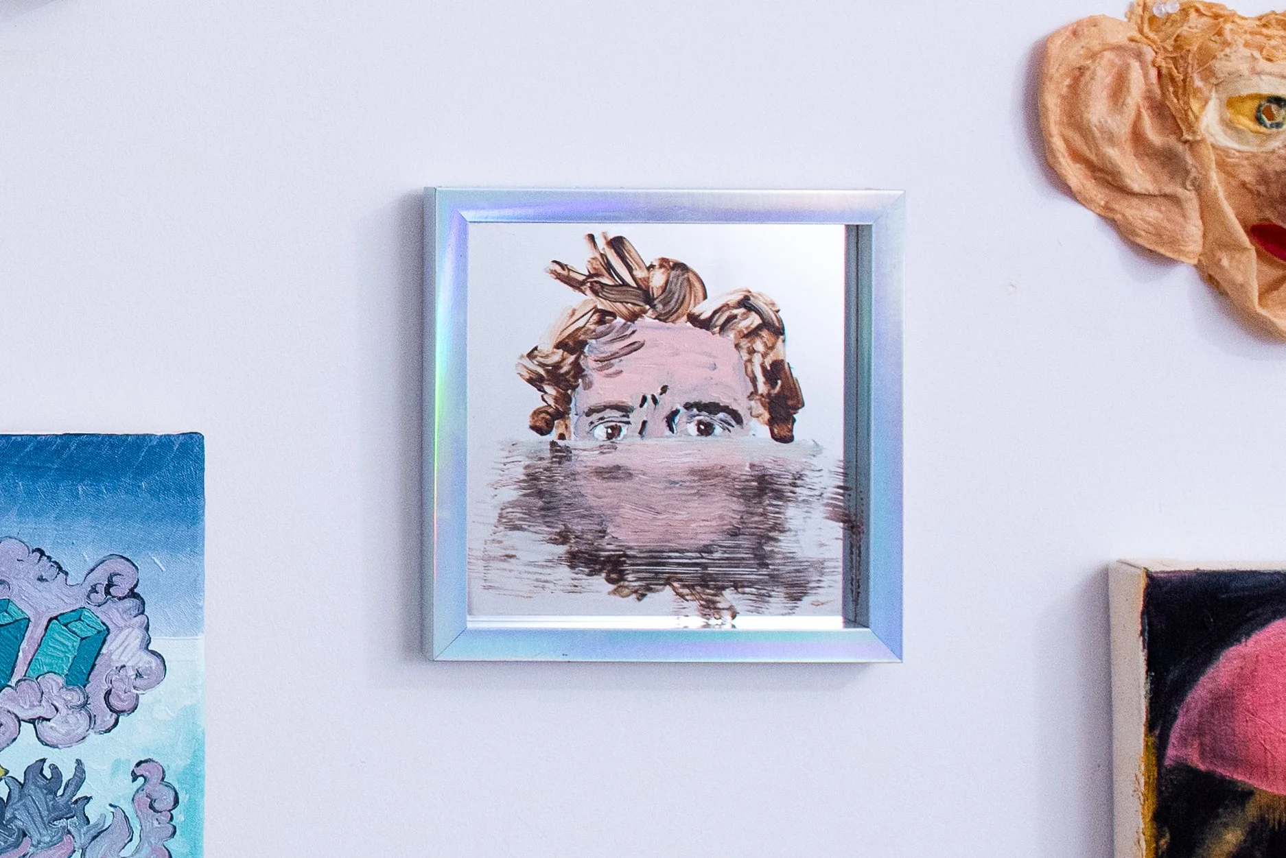 RJ Supa, 'Narcissus II', 2025, Acrylic and gouache on mirror, 10 x 10 in.; curated by Brooke Tomiello