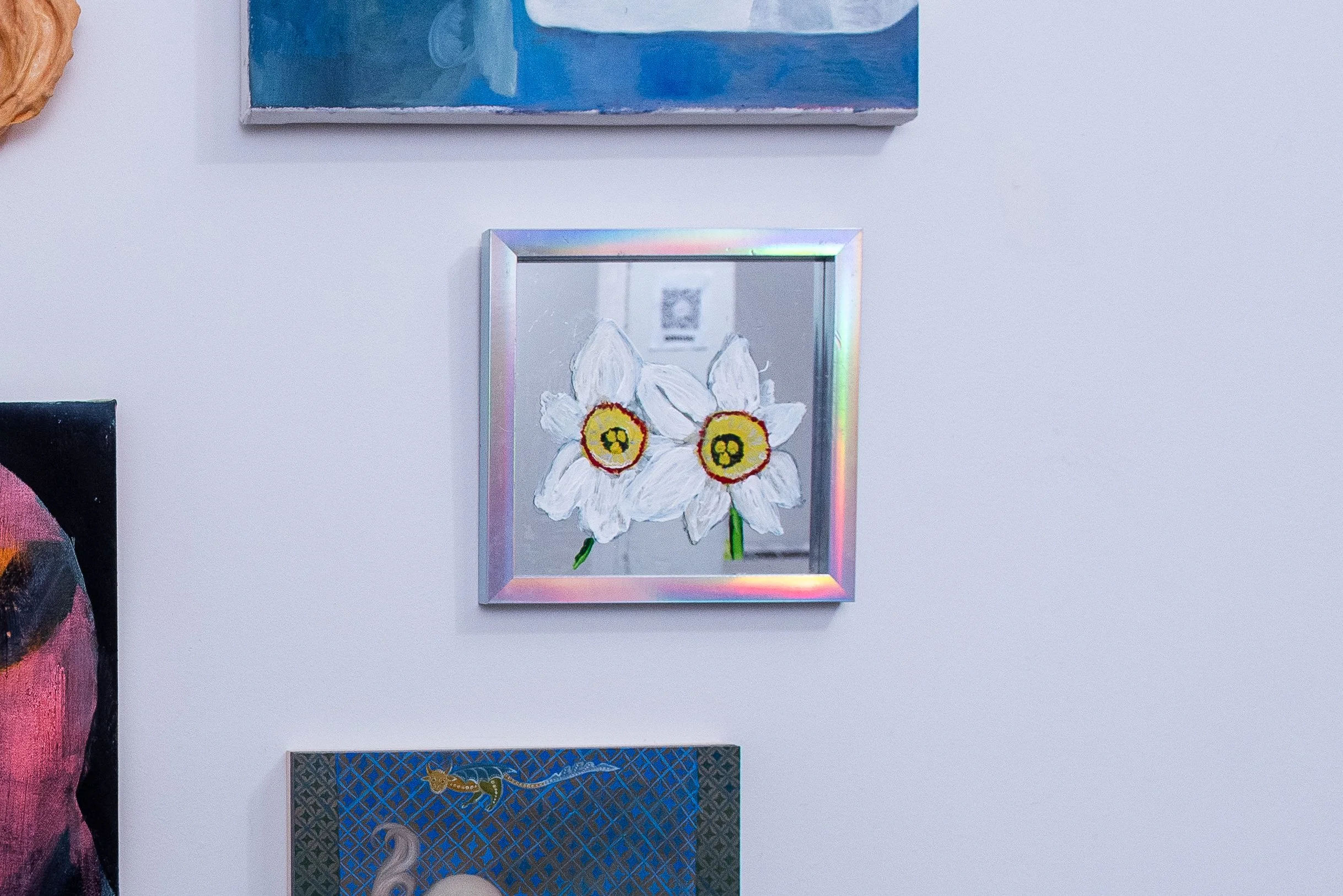 RJ Supa, 'Narcissus III', 2025, Acrylic and gouache on mirror, 10 x 10 x 1 in. ; Curated by Brooke Tomiello