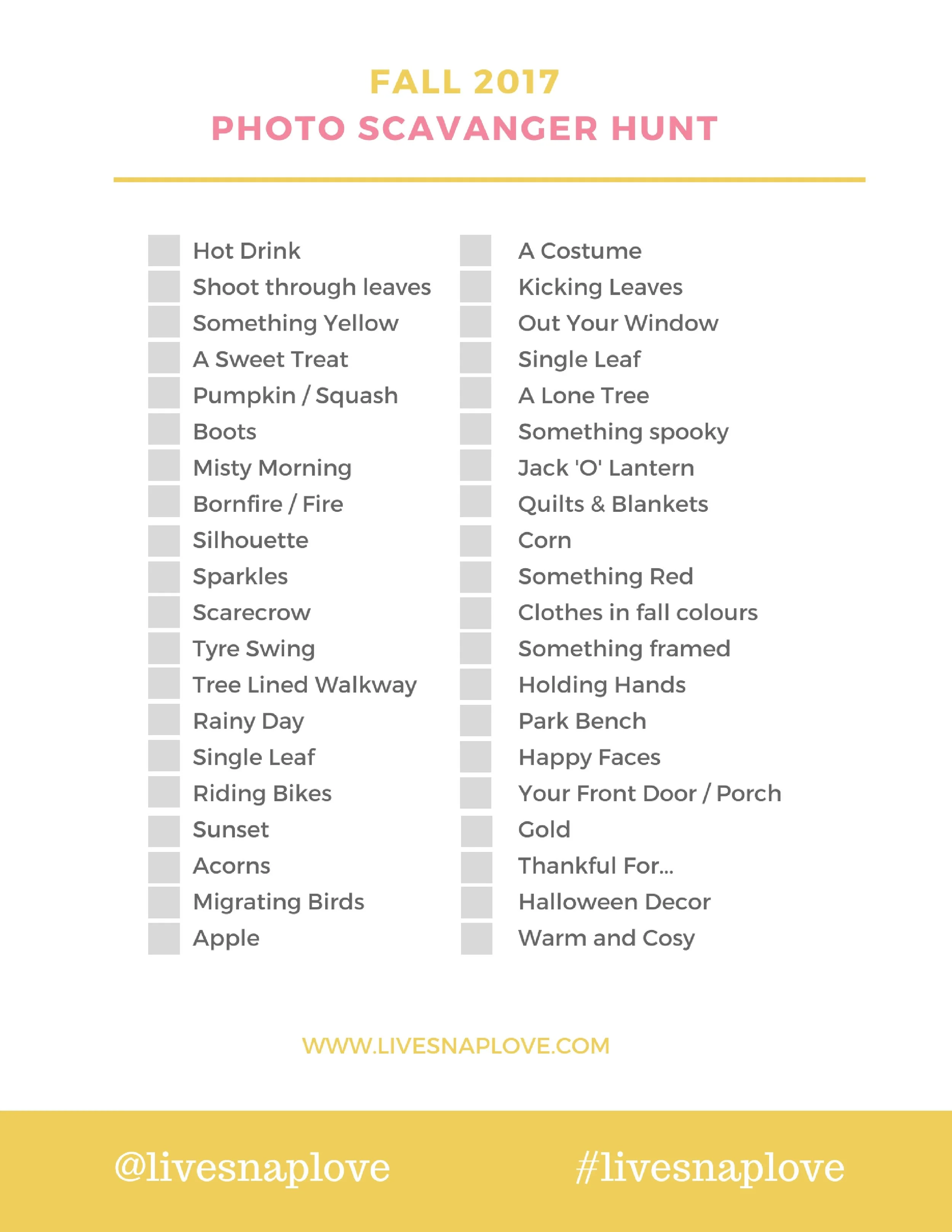 Photography Project for Fall The Fall Scavenger Hunt ??? LIVE SNAP LOVE