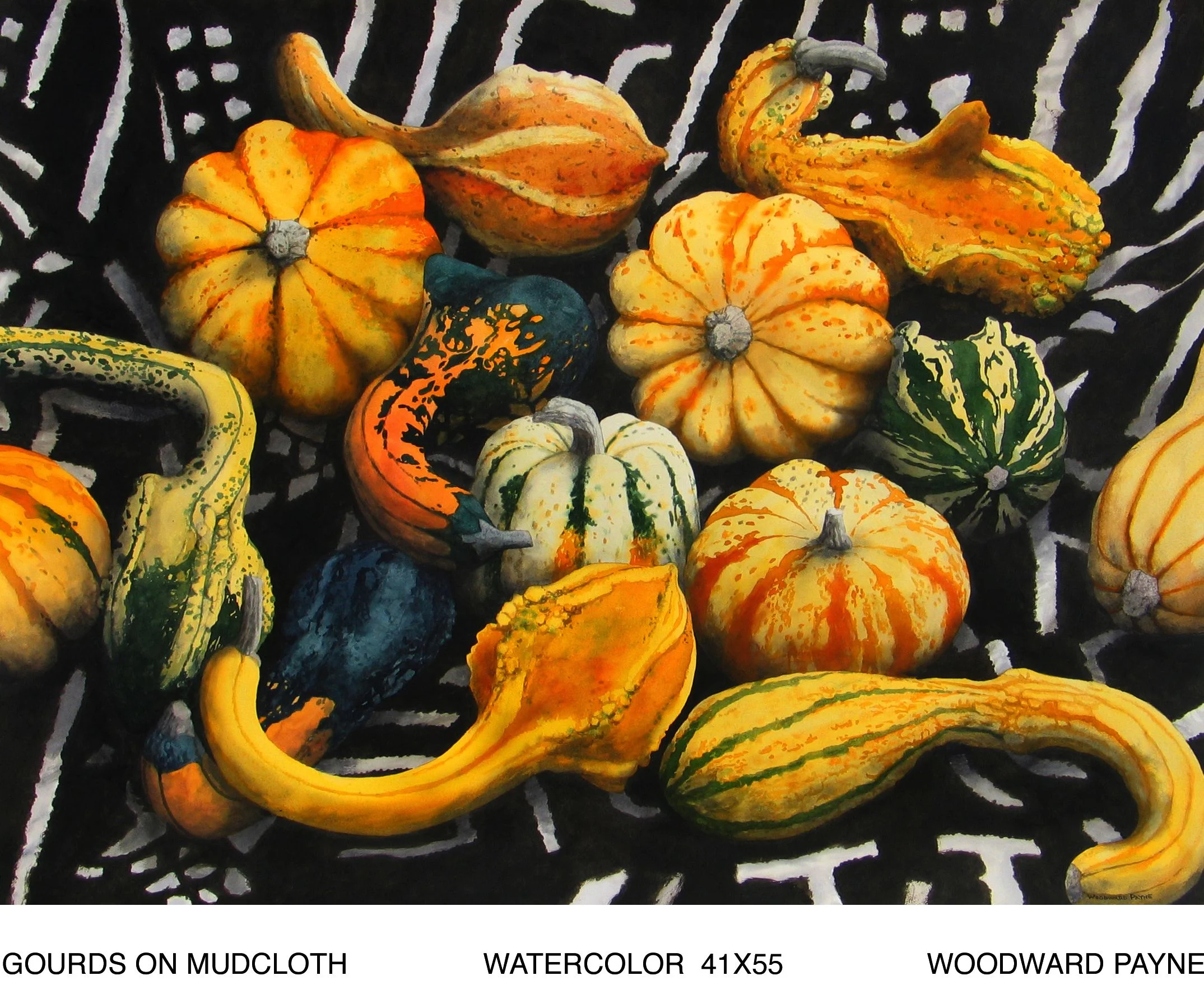 GOURDS ON MUDCLOTH 41X55 WATERCOLOR.jpg