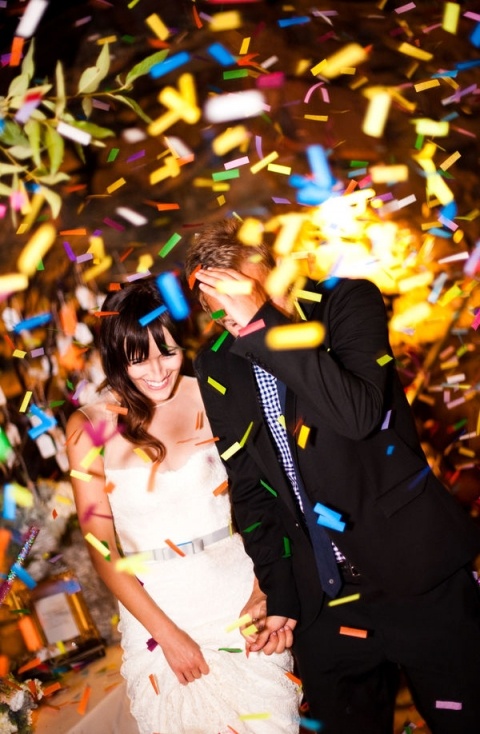 Confetti my not sound pretty, but take a look at this great send off picture! You could even customize the colors to fit into your own color scheme. 