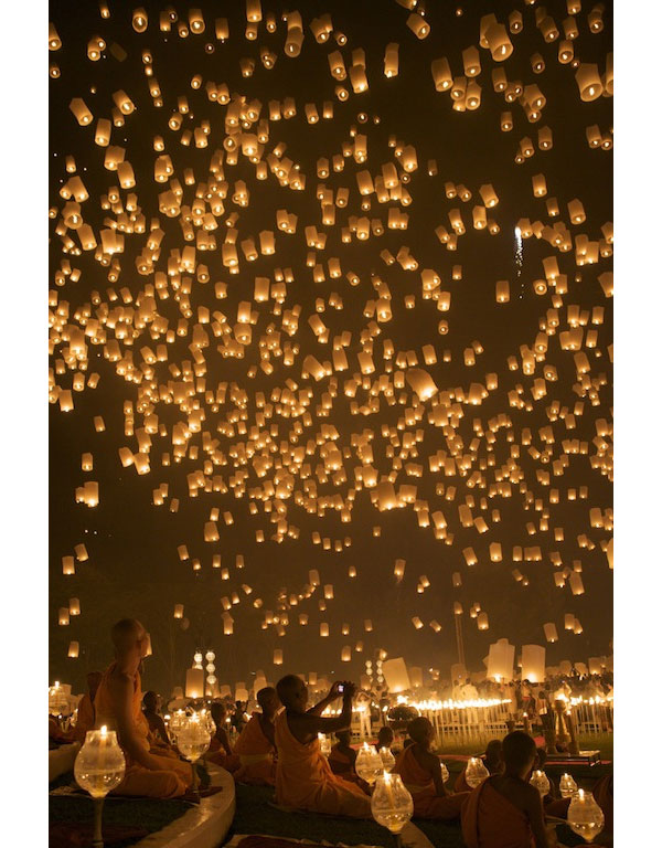 These sky lanterns are lit and released for breath taking pictures.