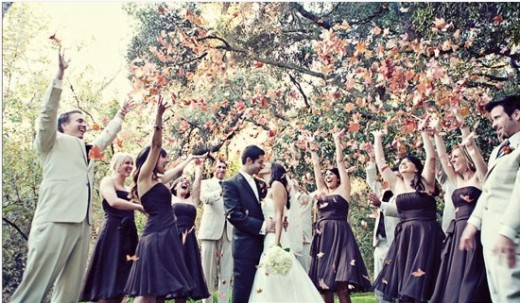 For a rustic fall wedding, the changing leaves make for a beautiful send off.