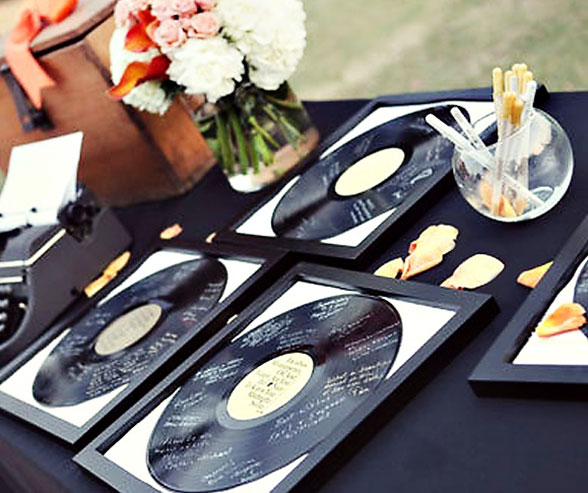 If you have a great vintage vinyl collection or just love music, this is a super creative idea for a guest book.