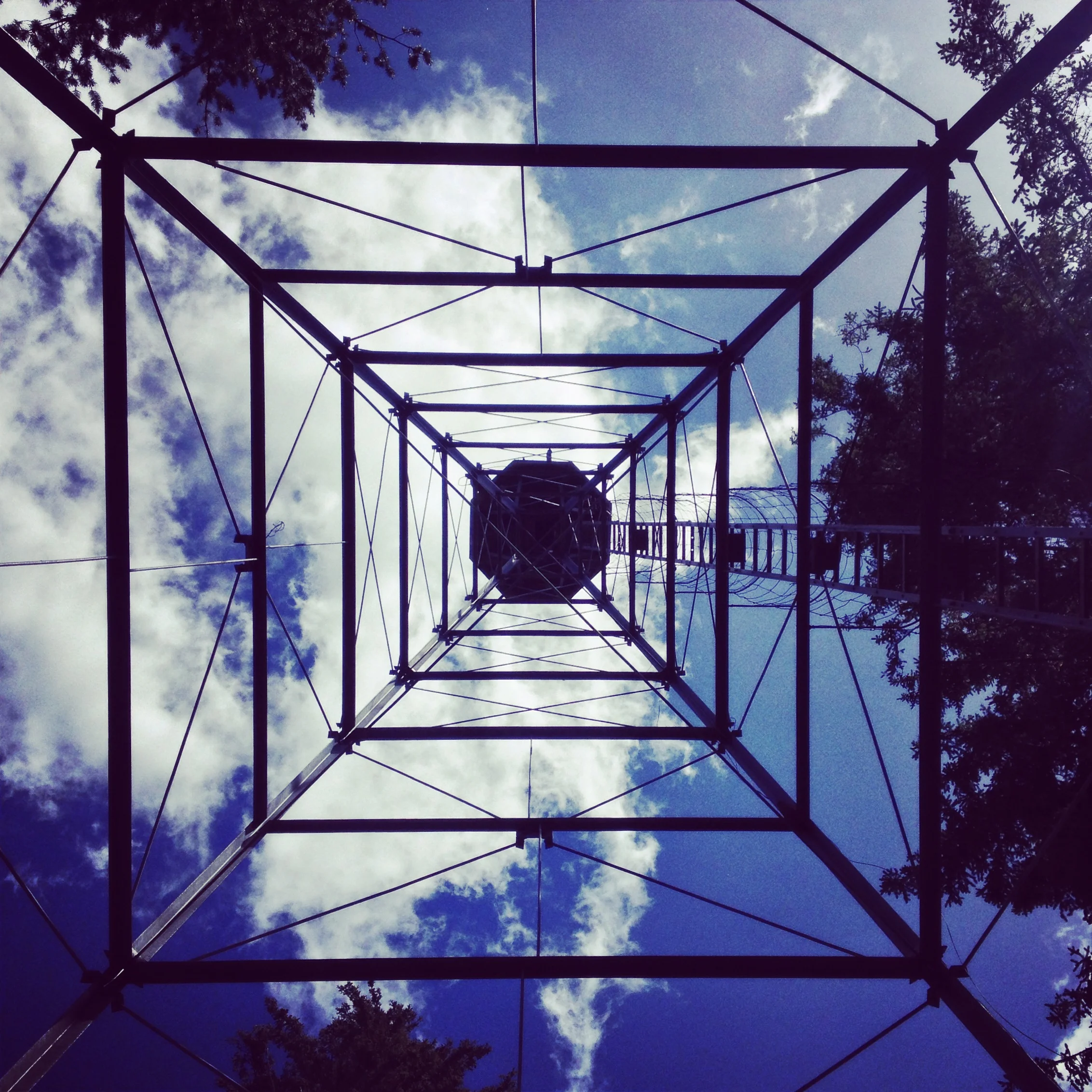 Looking up from beneath the fire tower. 