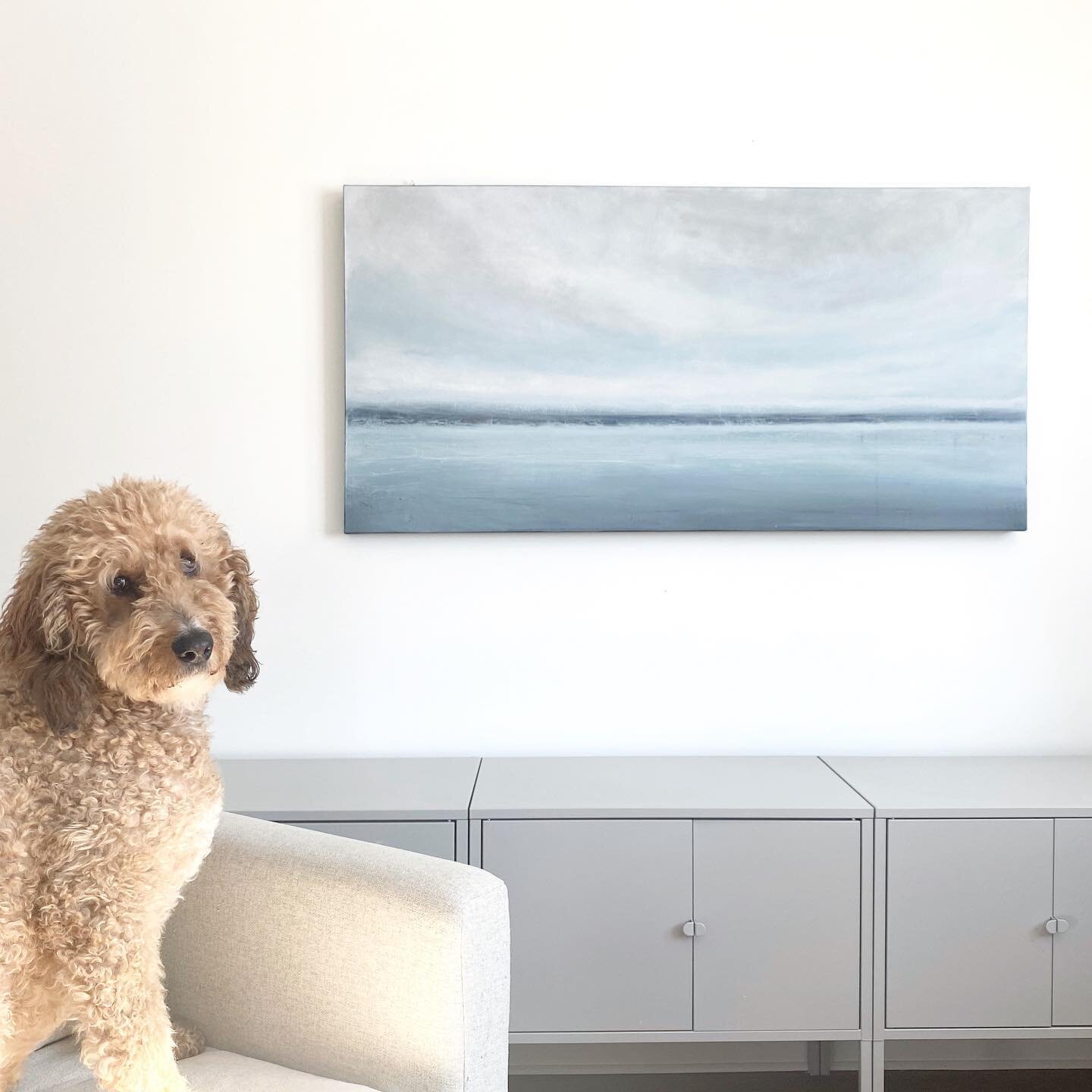 Both are keepers... 
The painting and the pup. 🤍 I&rsquo;m in to this finished painting and want to keep it for myself, atleast for a bit. The texture, although you can&rsquo;t see it in this pic is smooth and almost weathered...like those rocks you