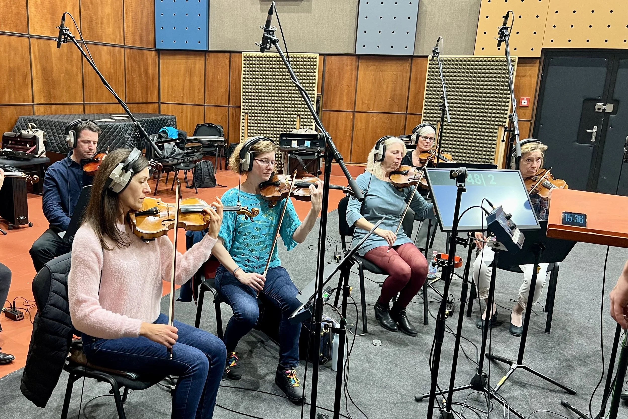 Players from The Hungarian Studio Orchestra recording strings for High Above.