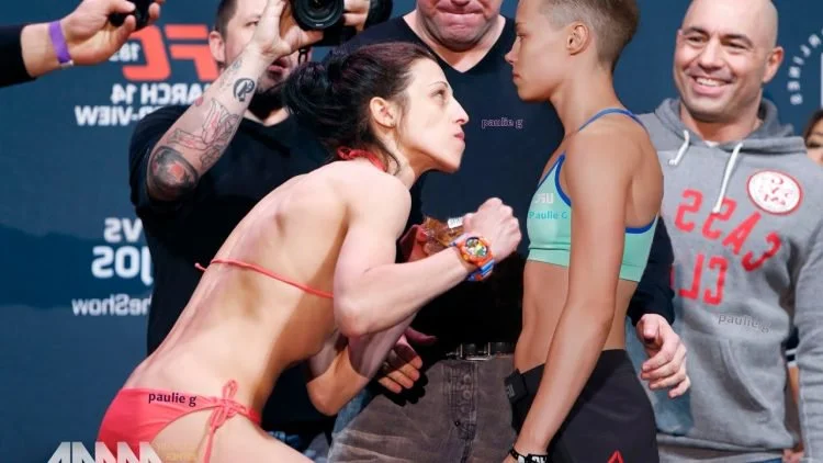 The Staredown: Joanna Jedrzejczyk vs. Rose Namajunas. (from mma-core.com)