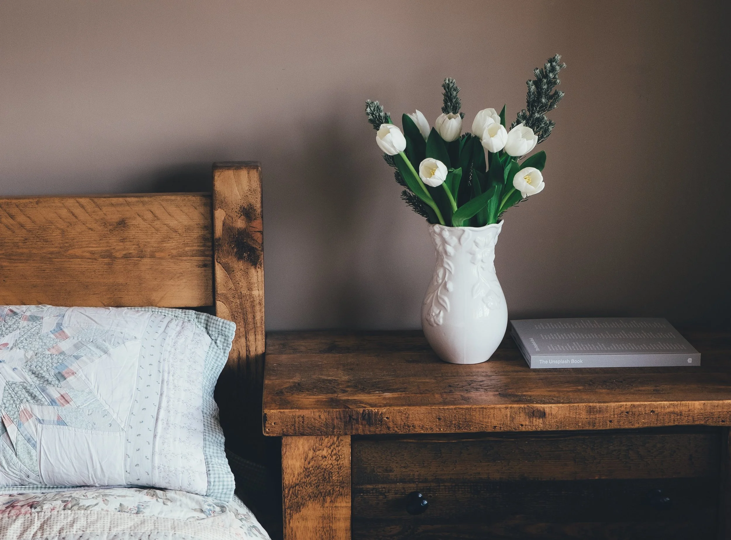 Wooden Bed Frame and Bedside Table