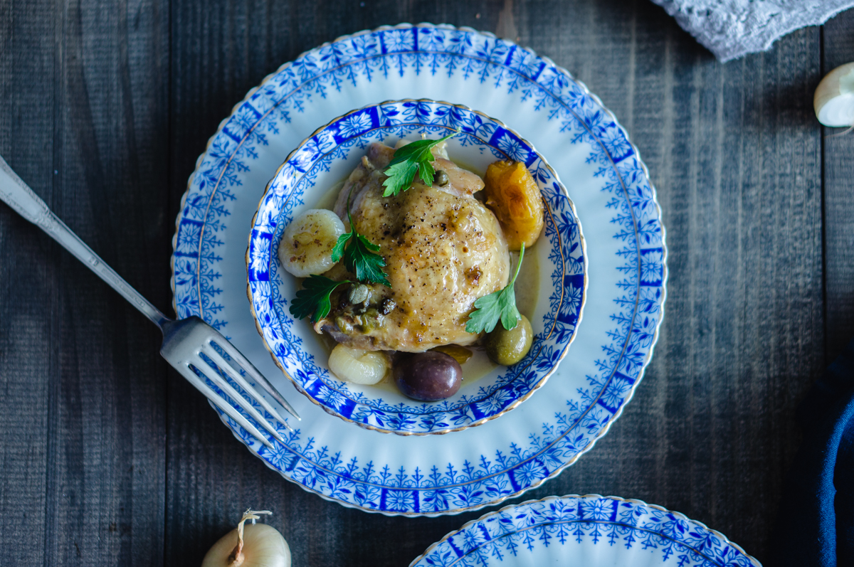 This beer braised chicken with capers and olived goes great with mashed potatoes