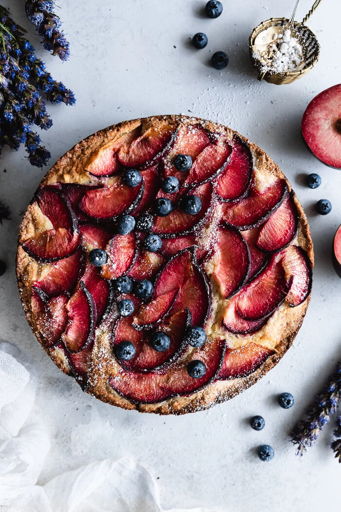 A super soft plum cake made with ricotta cheese