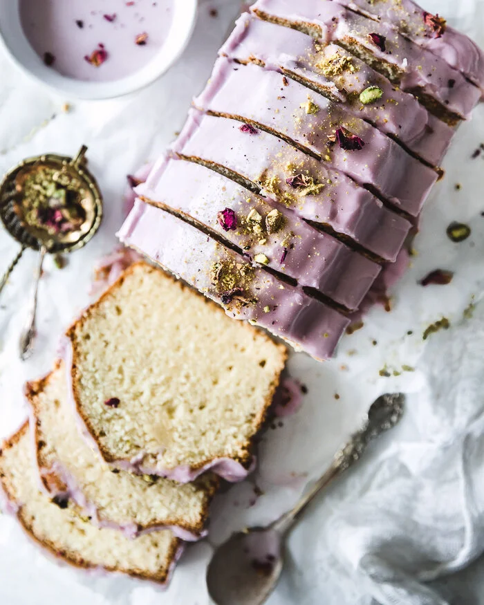 Sour Almond Loaf Cake with Lemon Hibiscus Glaze