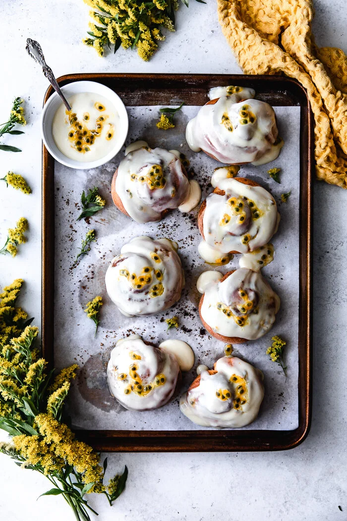 Sweetened Condensed Milk Cinnamon Rolls With Passion Fruit Cream Cheese 