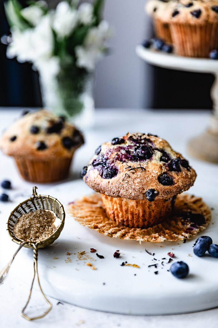 Super Soft Jumbo Blueberry Muffins with Earl Grey Tea