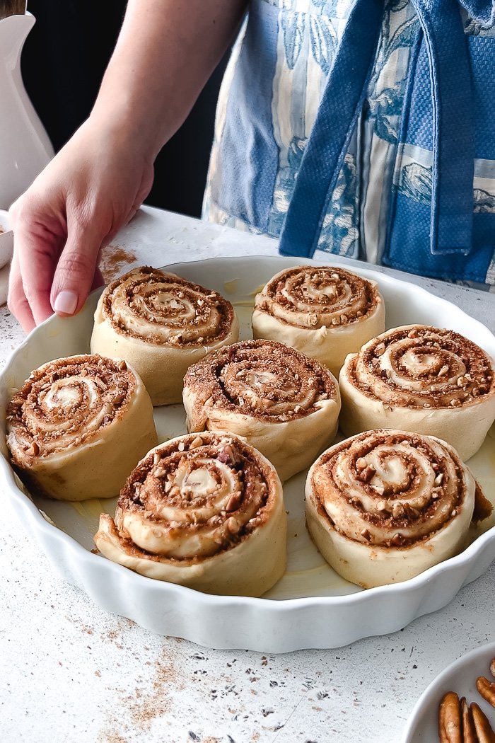 Super Soft Pecan Cinnamon Rolls with Cinnamon Cream Cheese Icing