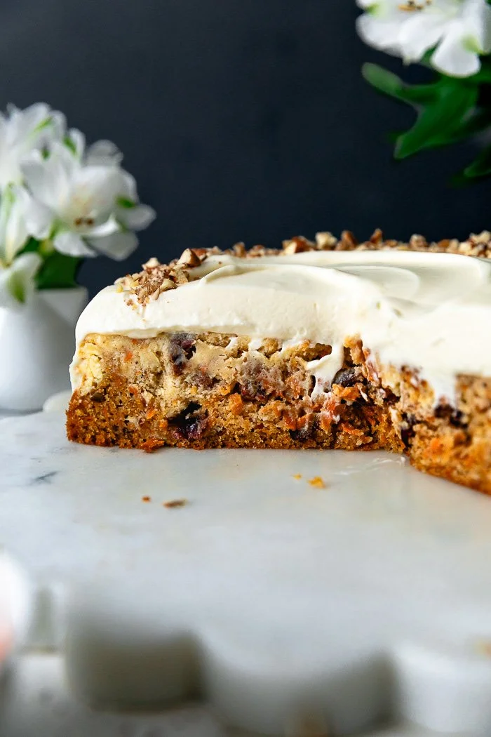 Easy Moist Carrot Cake with a Cheesecake Swirl