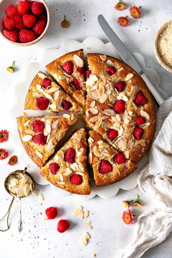 Fluffy Raspberry Almond Ricotta Cake