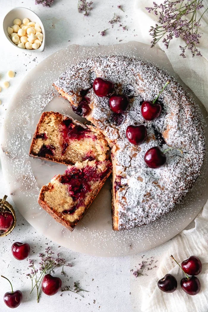 White Chocolate Cherry Swirl Cake