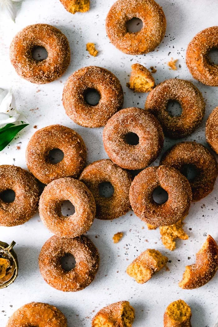 Soft Baked Pumpkin Spice Donuts with Cinnamon Sugar