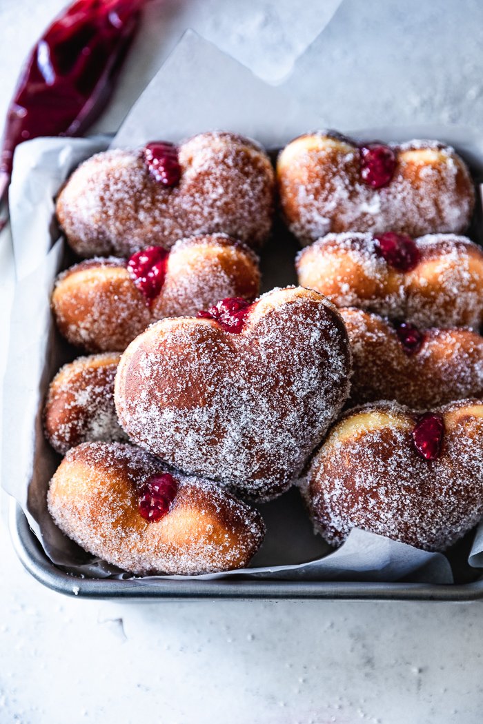 Raspberry Jelly Heart-Shaped Doughnuts