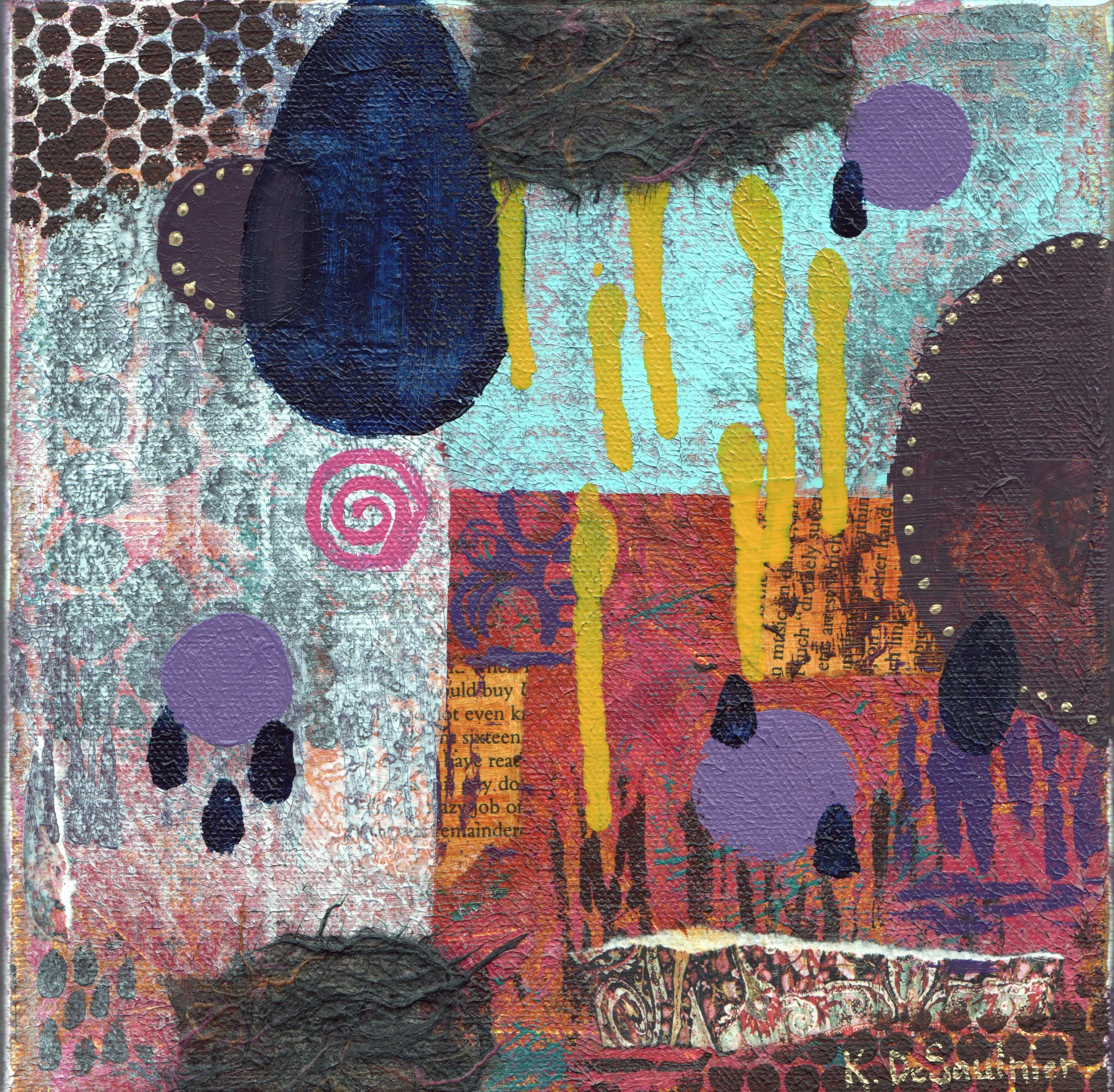 Broken, 8X8, mixed media: acrylic, paper on canvas
